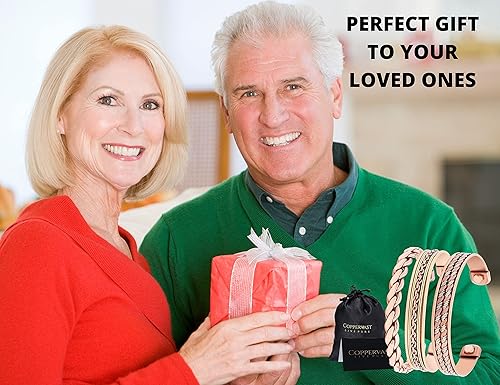 Miniatura 9 de Juego de 3 + juego de 2 pulseras de cobre para mujer Alivio eficaz y natural para el dolor en las articulaciones Paquete, Ajustable, Cobre, No es