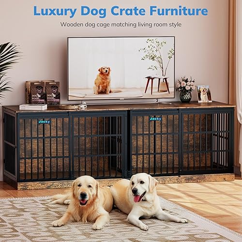 Miniatura 6 de Petrova Mueble de jaula para perros de 47 pulgadas para 1 perro, resistente para perros medianos y medianos, jaula de madera para perros con puerta