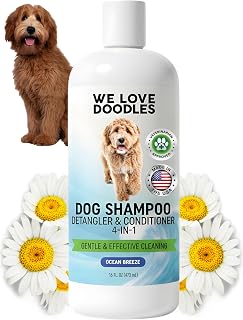 Dog Shampoo, Conditioner & Detangler-Best Shampoo for Goldendoodles, Poodles & Doodles Pet Hair -Hypoallergenic, Tearless, Sensitive Skin for Puppies & All Dog Breeds -Made in USA,16OZ (Ocean Breeze)
