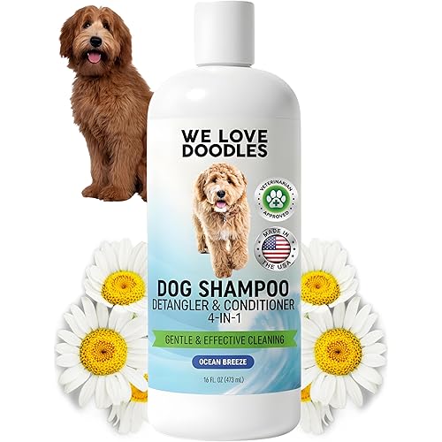 Dog Shampoo, Conditioner & Detangler-Best Shampoo for Goldendoodles, Poodles & Doodles Pet Hair -Hypoallergenic, Tearless, Sensitive Skin for Puppies & All Dog Breeds -Made in USA,16OZ (Ocean Breeze)