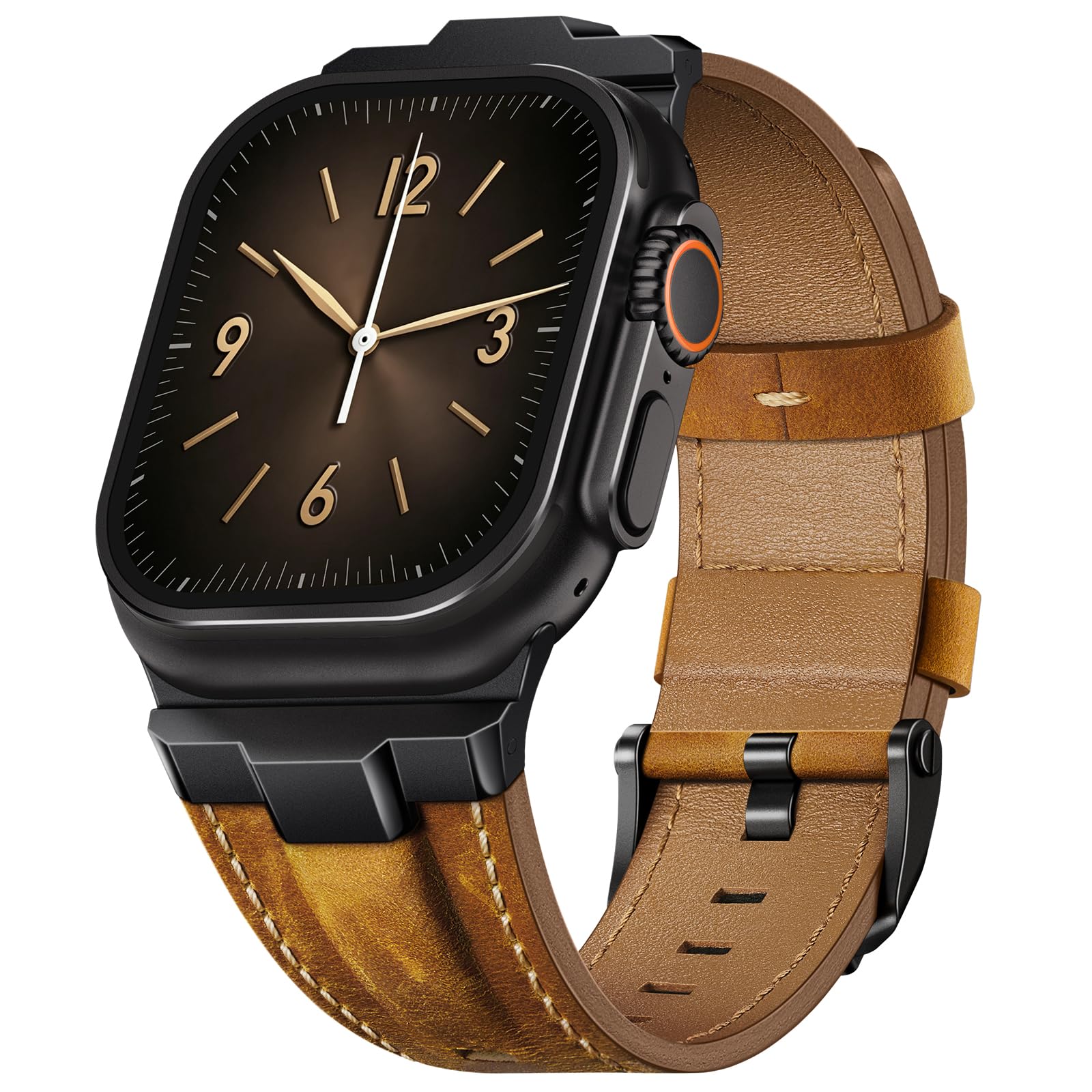 Finoriss Echtes Lederarmband kompatibel mit Apple Watch Ultra 3/2/1 Armband | mit 49mm 46mm 45mm 44mm 42mm, Robustes Band mit Metallanschluss für Damen Herren, iWatch SE 3 Series 11 10 9 8 7 6 5 4 3 2 1