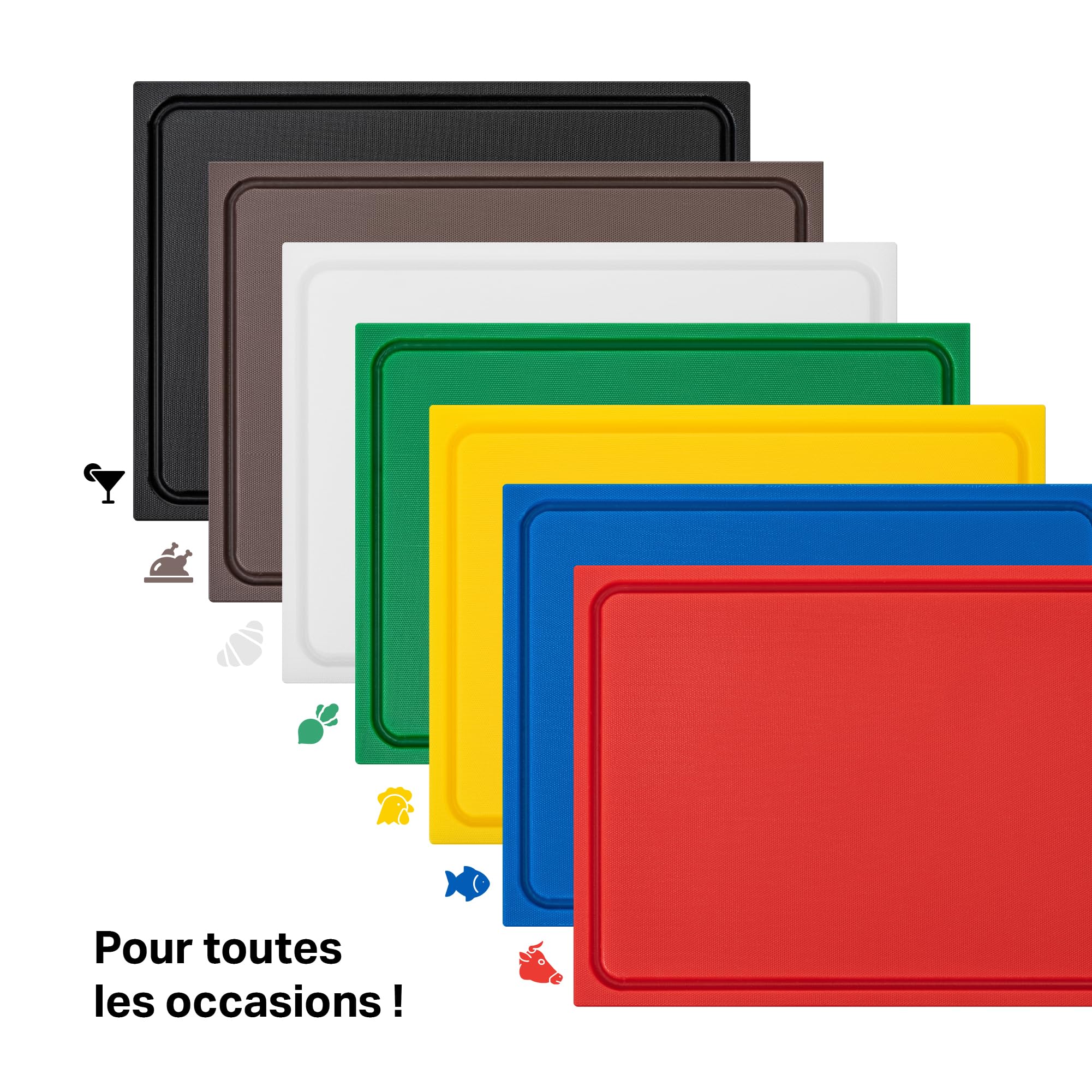 Planche à découper en plastique PE-HD Blanc, 60x40x2 cm, passe au lave-vaisselle, extra épaisse, n'abîme pas les couteaux bac à jus