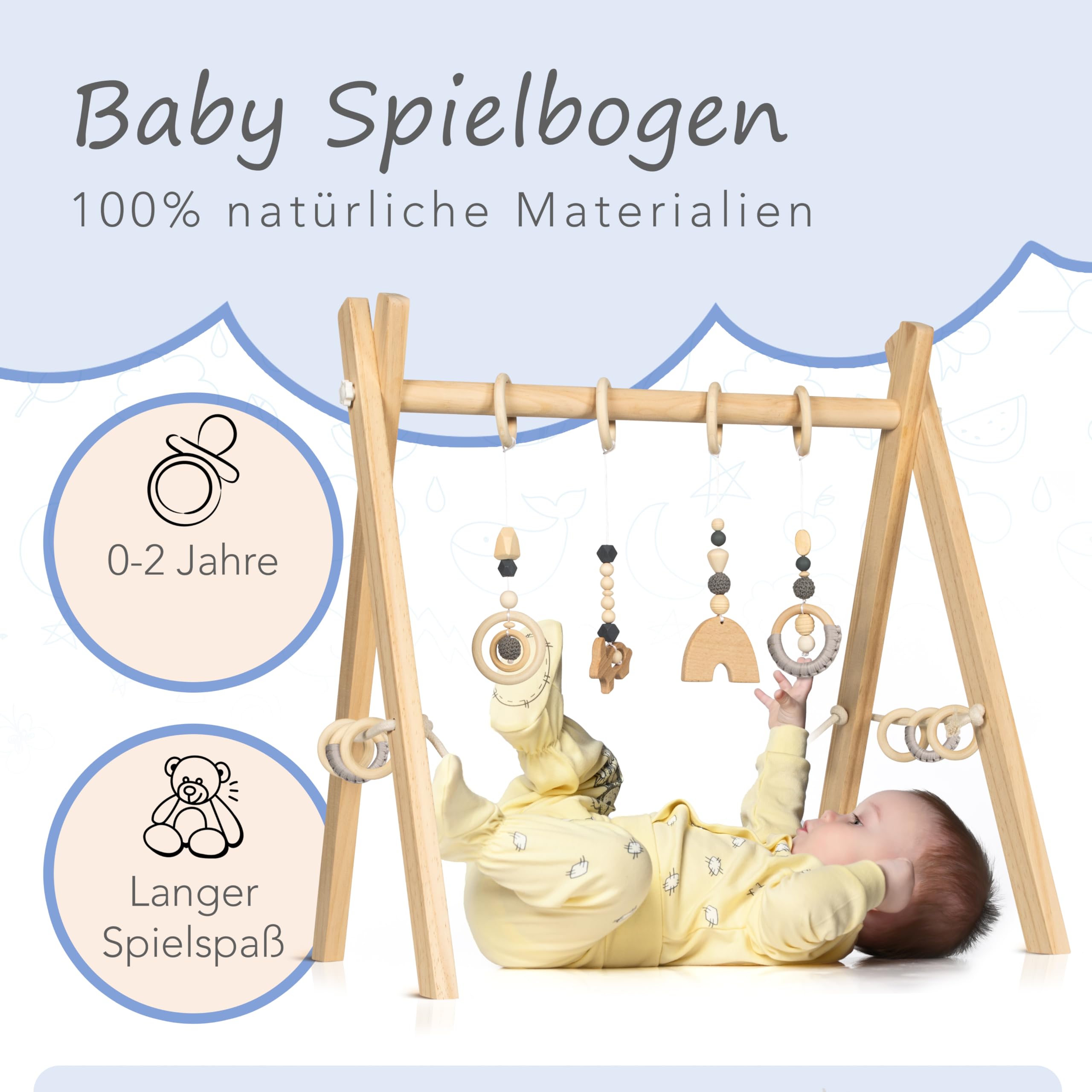 Spielbogen Baby aus Holz - Schadstofffreis Spieltrapez Baby Spielzeug ab 0 Monaten für Wohnung und Kinderzimmer mit Activity Holz-Spielzeug