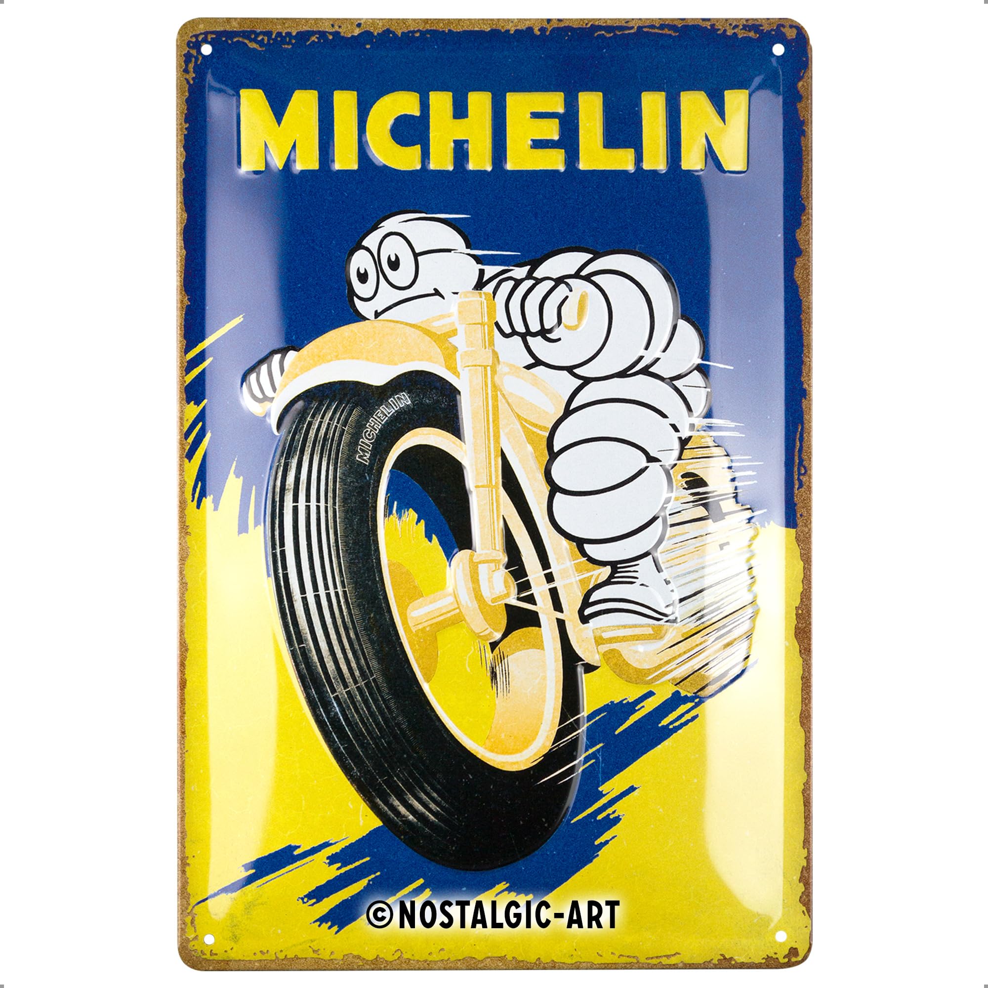 Nostalgic-Art Retro tin sign, 20 x 30 cm, Michelin – Motorcycle Bibendum – Gift idea for motor fans, made of metal, vintage design