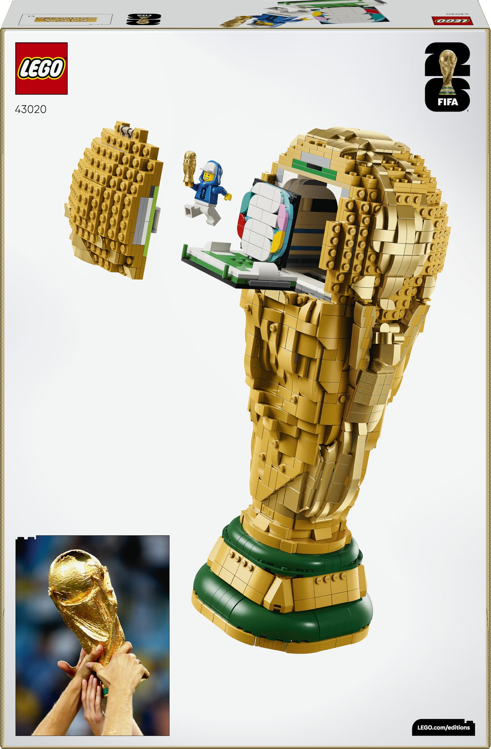 LEGO Editions Trophée Officiel de la Coupe du Monde de la FIFA - Jouet 3D - Maquette DIY avec Minifigurine Collector - Idée Cadeau Football pour la Fête des Pères ou pour Adulte Fan de Sport 43020