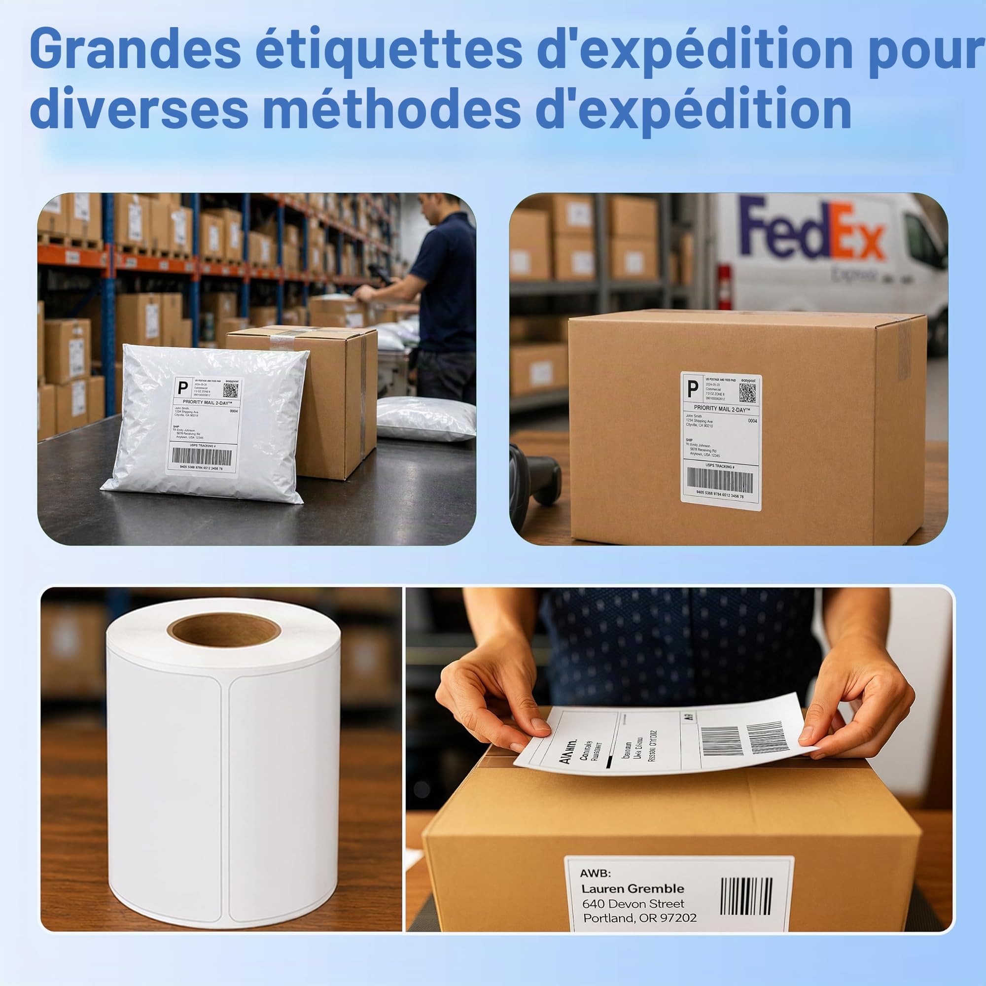 DOREE Lot de 10 rouleaux d’étiquettes d’expédition blanches 100 mm x150 mm, 300 étiquettes/rouleau, mandrin 25 mm, compatibles Zebra GK420D/GX420D,GK420T/GX420T, ZD500R,ZD620, ZT230, ZT410.