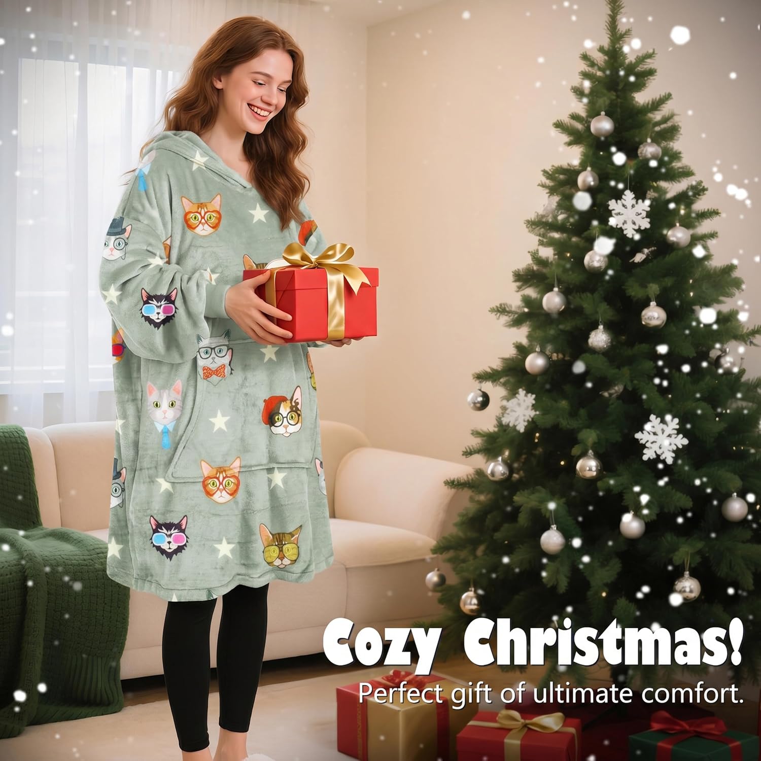 Catalonia Oversized Blanket Hoodie, 80's Cat Dog Fleece Wearable Blanket | Perfect for Gaming, Movie Nights, Reading & Relaxing at Home, A Cozy Gift for Adults, Men, Women, Family & Friends