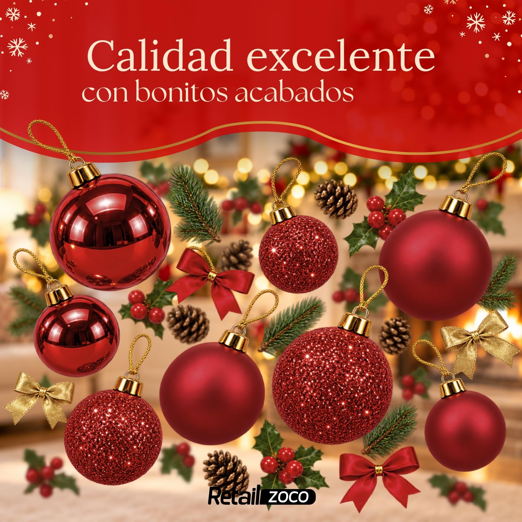 Bolas de Navidad, Adornos Arbol Navidad, 30 Piezas, Rojo oscuro - imagen 6