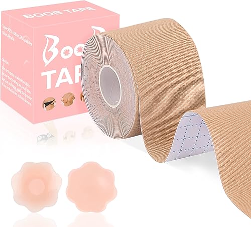 Celosia Cinta para senos, cinta para levantamiento de senos, cinta Bob para senos grandes Copa A-G con 2 parches de silicona para el pecho, cinta