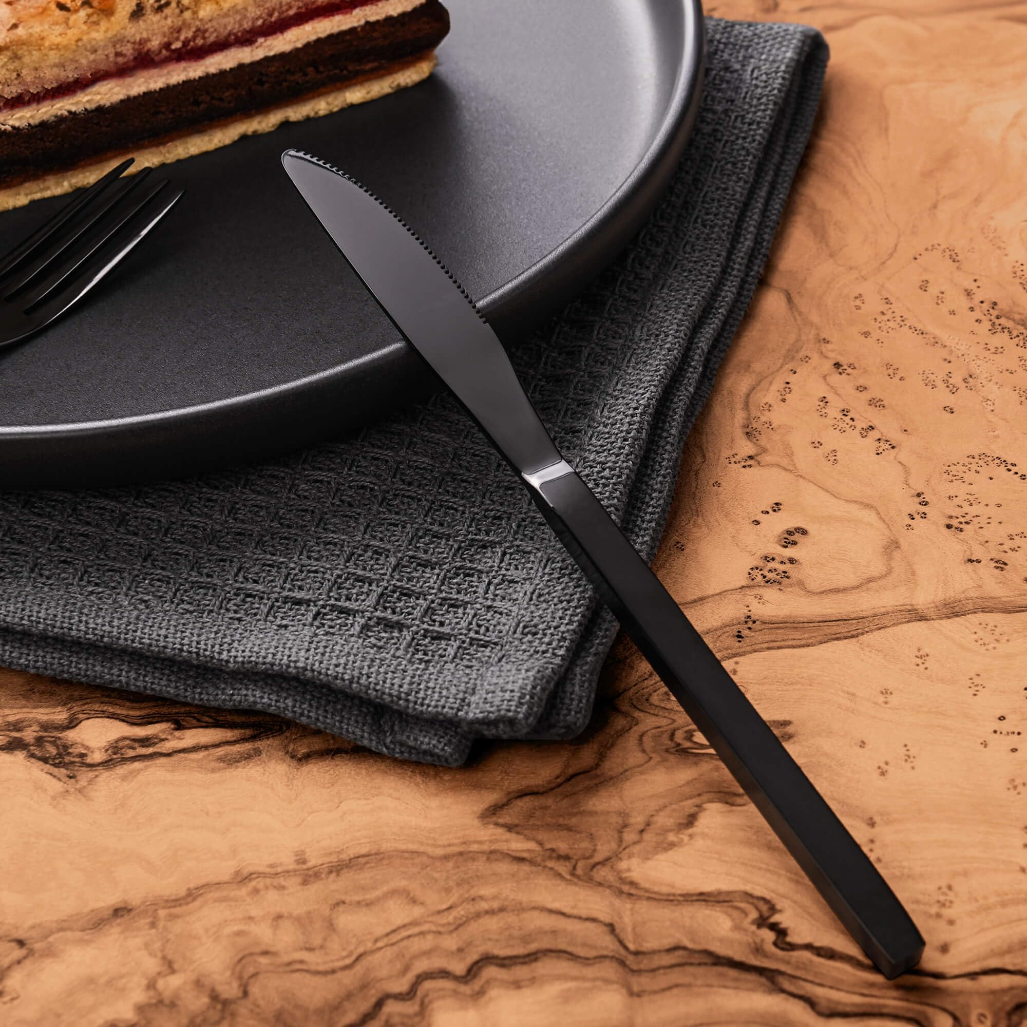 GRÄWE Juego de 6 cuchillos de postre, color negro, aptos para lavavajillas, cubiertos de postre, pequeños cuchillos de mesa, cubiertos de titanio, cuchillos de postre, serie Lisboa