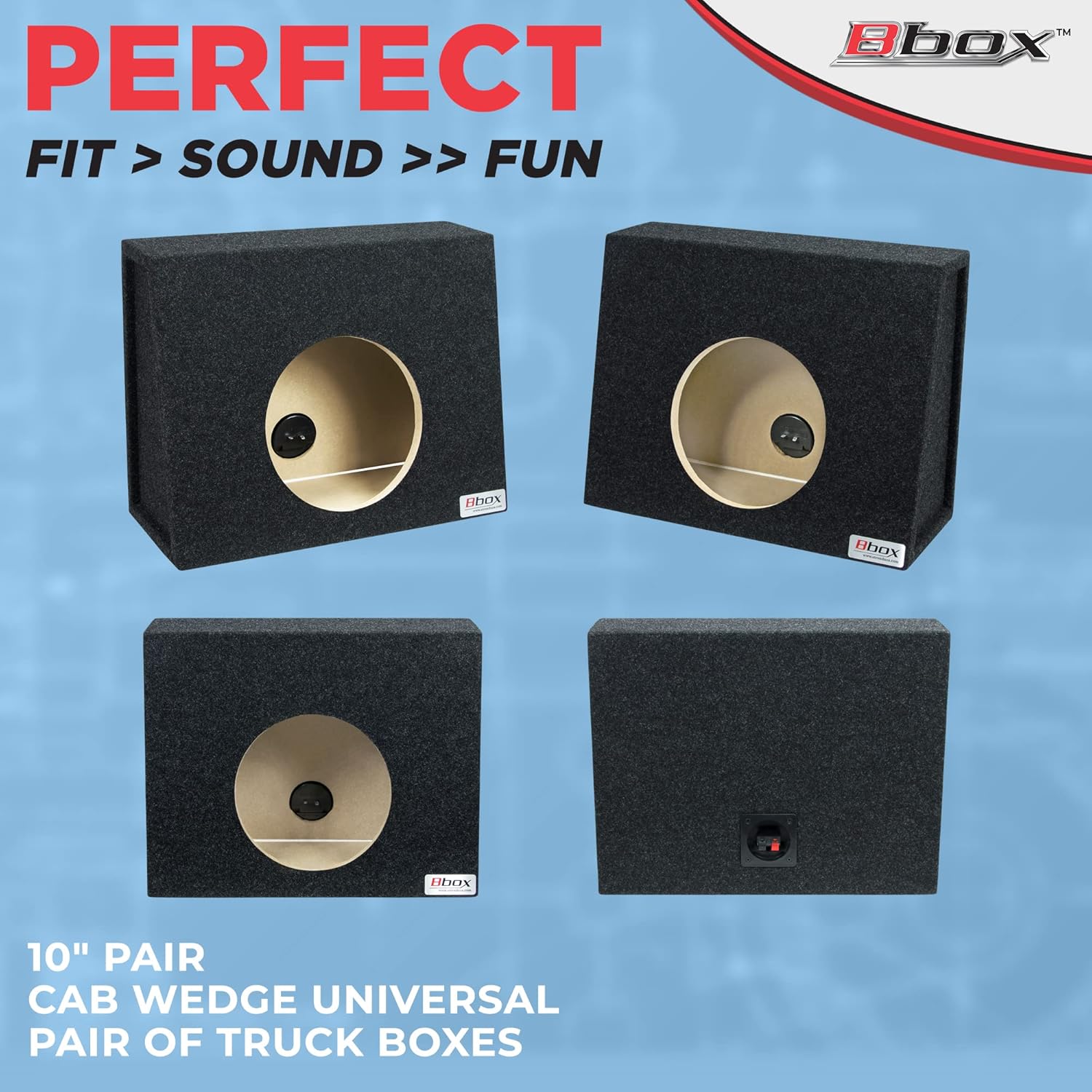 Bbox Single Sealed E10ST 10 Inch Pair Wedge Shaped Subwoofer Enclosure - Car Subwoofer Boxes & Enclosures - Premium Subwoofer Box Improves Audio Quality, Sound & Bass - Red & Black Spring Terminals