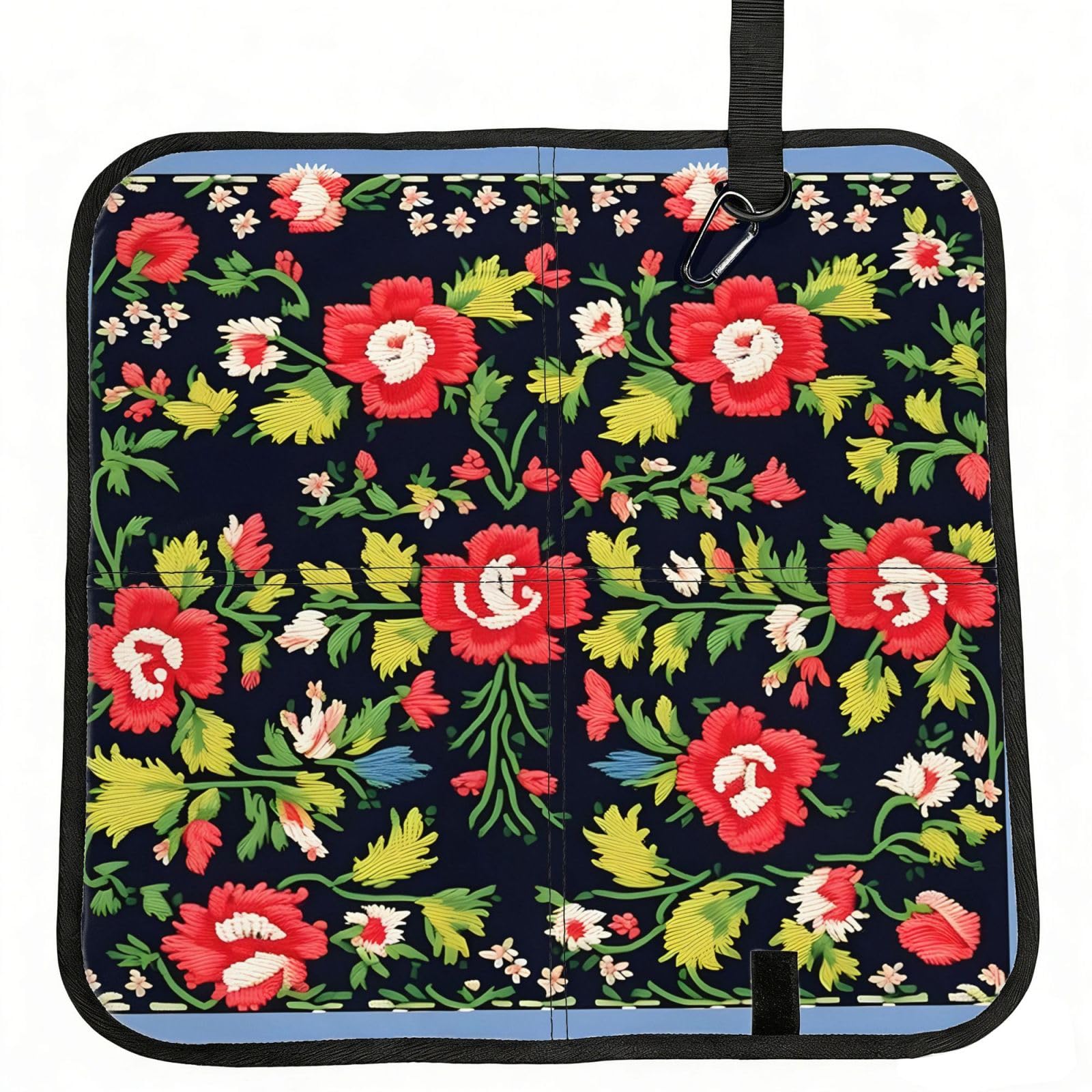 NImongt Ukrainian Embroidery Style Rose Print Portable Chair Pad Foldable Seat Cushion Outdoor Seating Office Picnic Camping