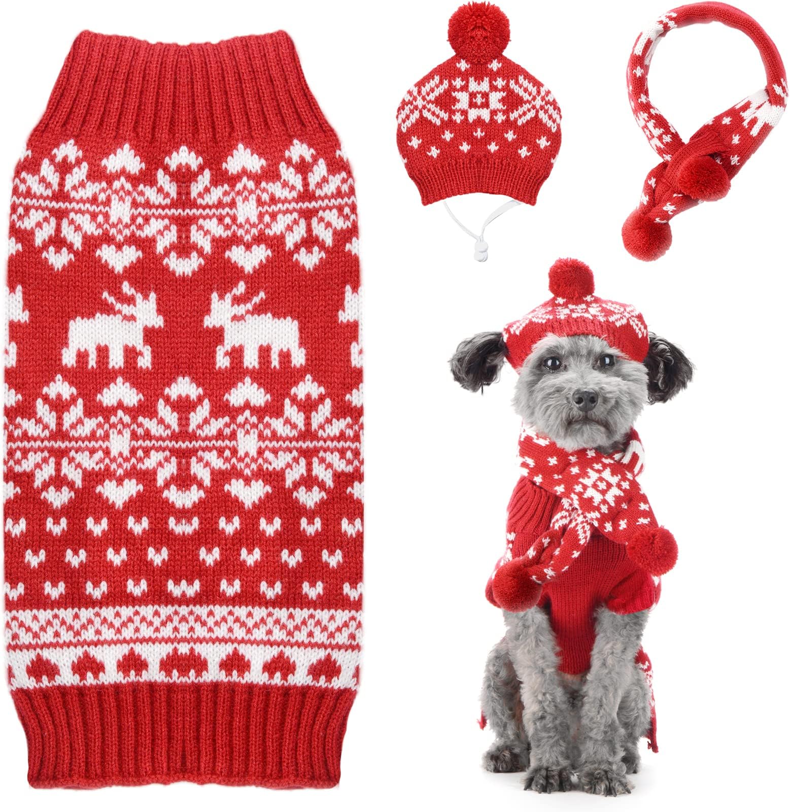 Amazon.com : Lanyarco Red Christmas Dog Sweater Holiday Festive ...