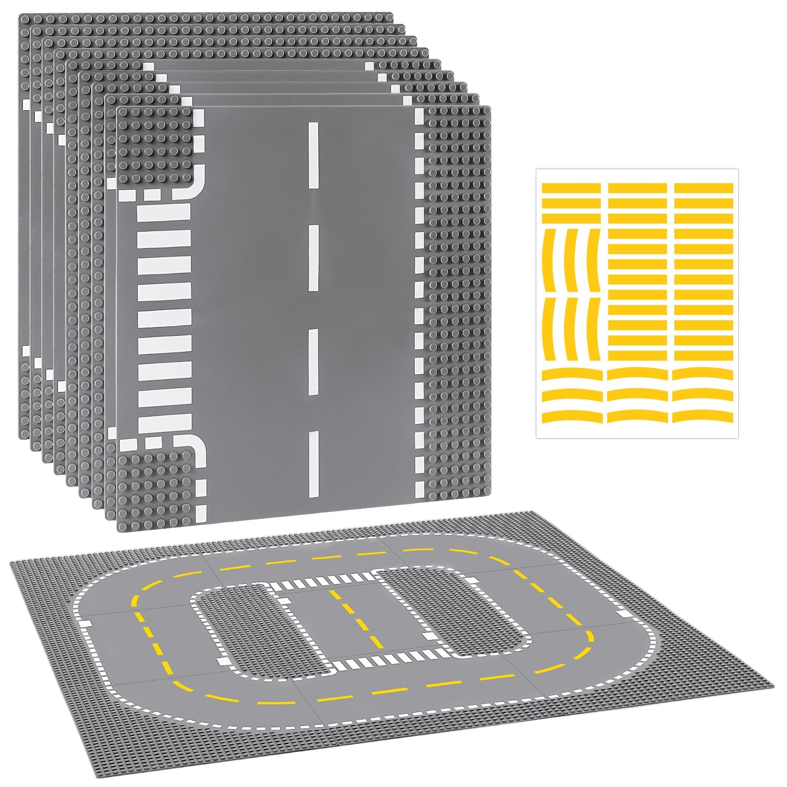 Lot De 9 Plaques De Route Compatibles Briques Classiques 25,5 X 25,5 Cm - Plaques Base Ville Avec Autocollants