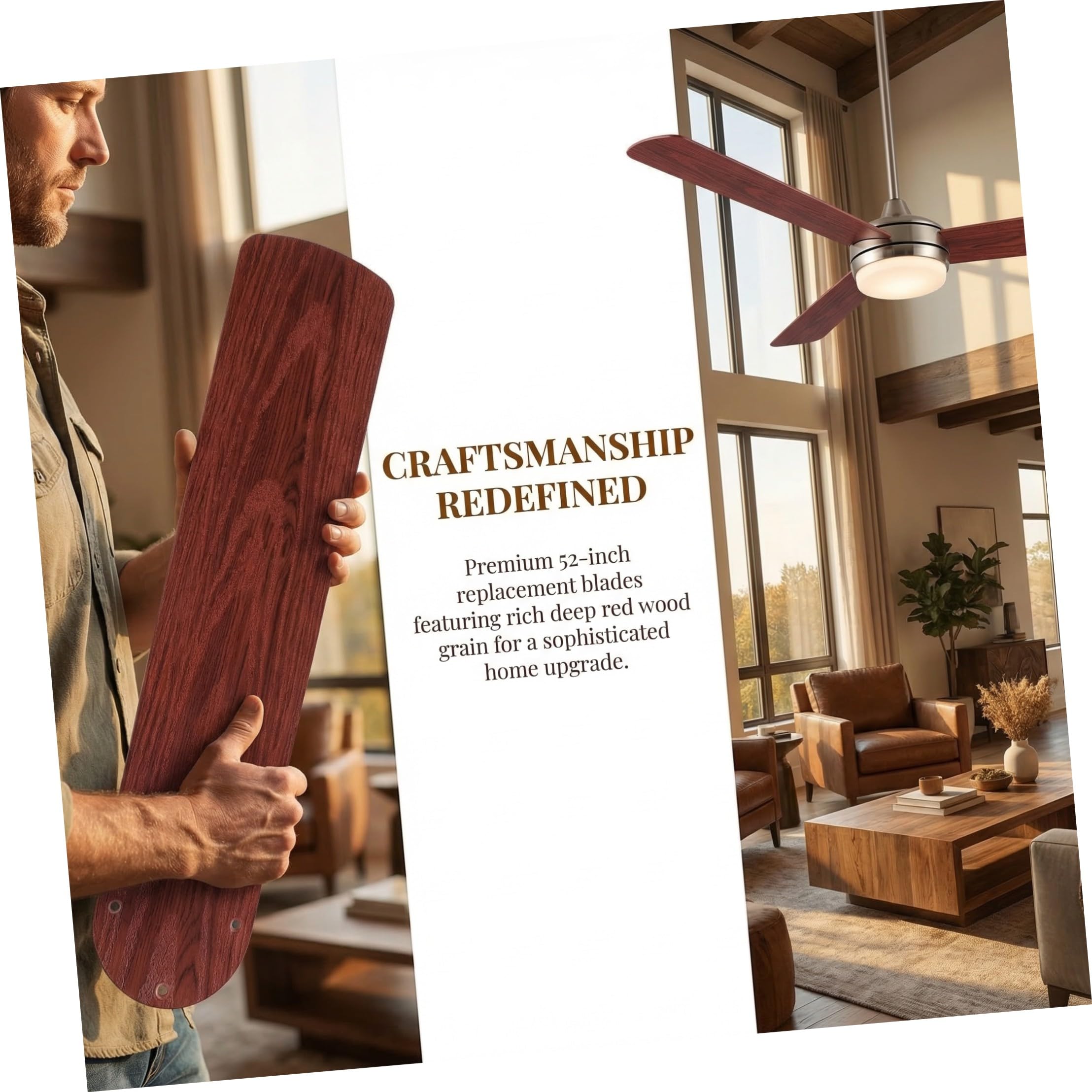 Beavorty 5 Pezzi Set di Pale per Ventilatore da Soffitto in Plastica Marrone Effetto Legno da 52,5 Cm Resistenti di Ricambio per Accessori Ventilatori Elettrici Interni
