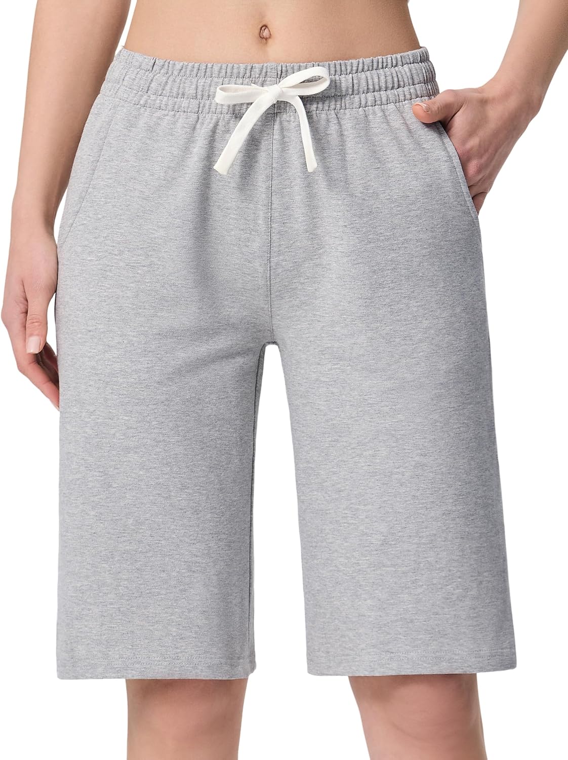 SPECIALMAGIC Bermuda Shorts for Women 12″ Sweat Cotton Athletic Sports Workout Below Knee Shorts with Pockets