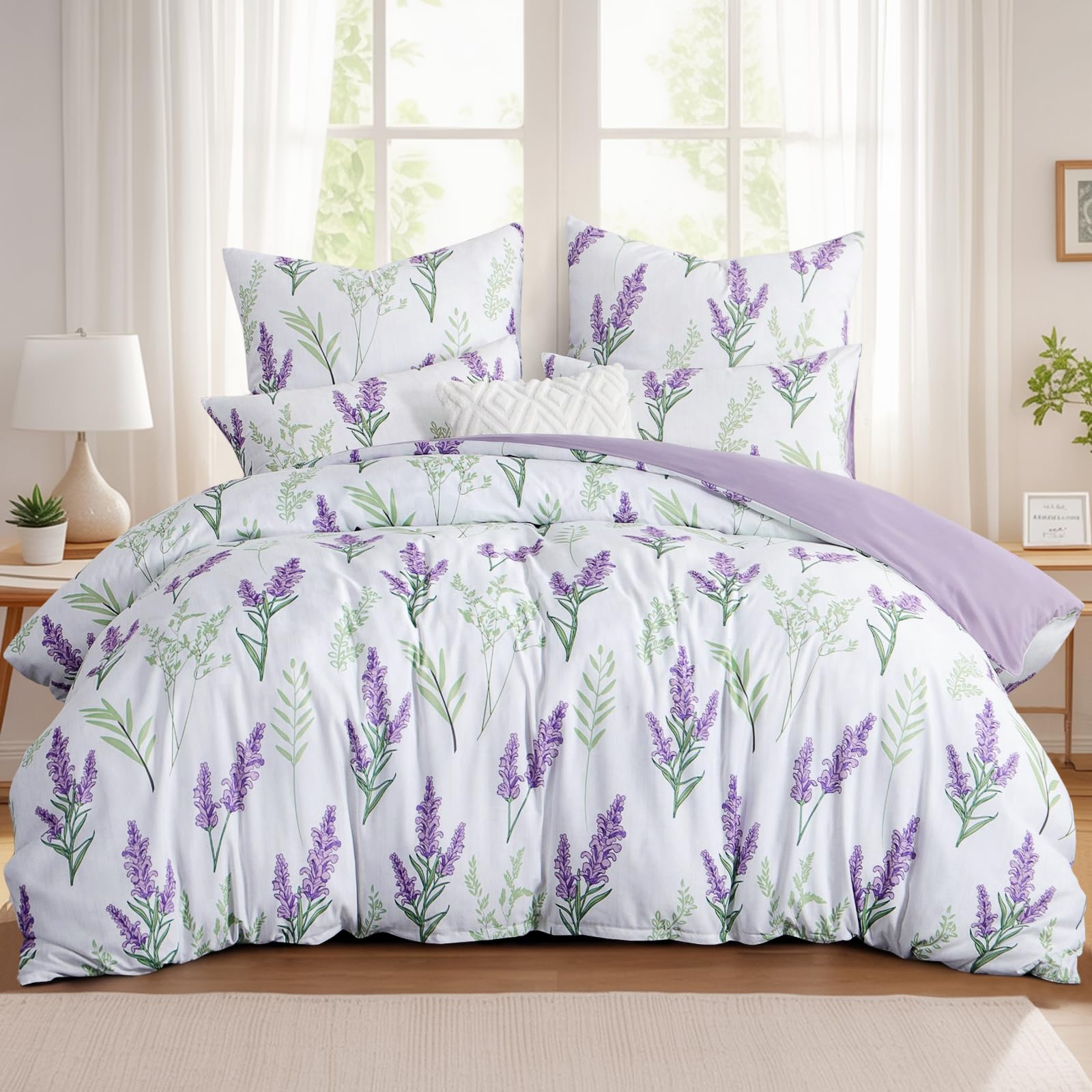 Aisbo Bettwäsche 200x220 Blumen Bettbezug - 3teilig Mikrofaser Bettwäsche-Sets Lavendelmuster Lila mit Reißverschluss, ÖKO-TEX Bettdeckenbezug 220x200cm mit 2 Kissenbezüge 80x80cm