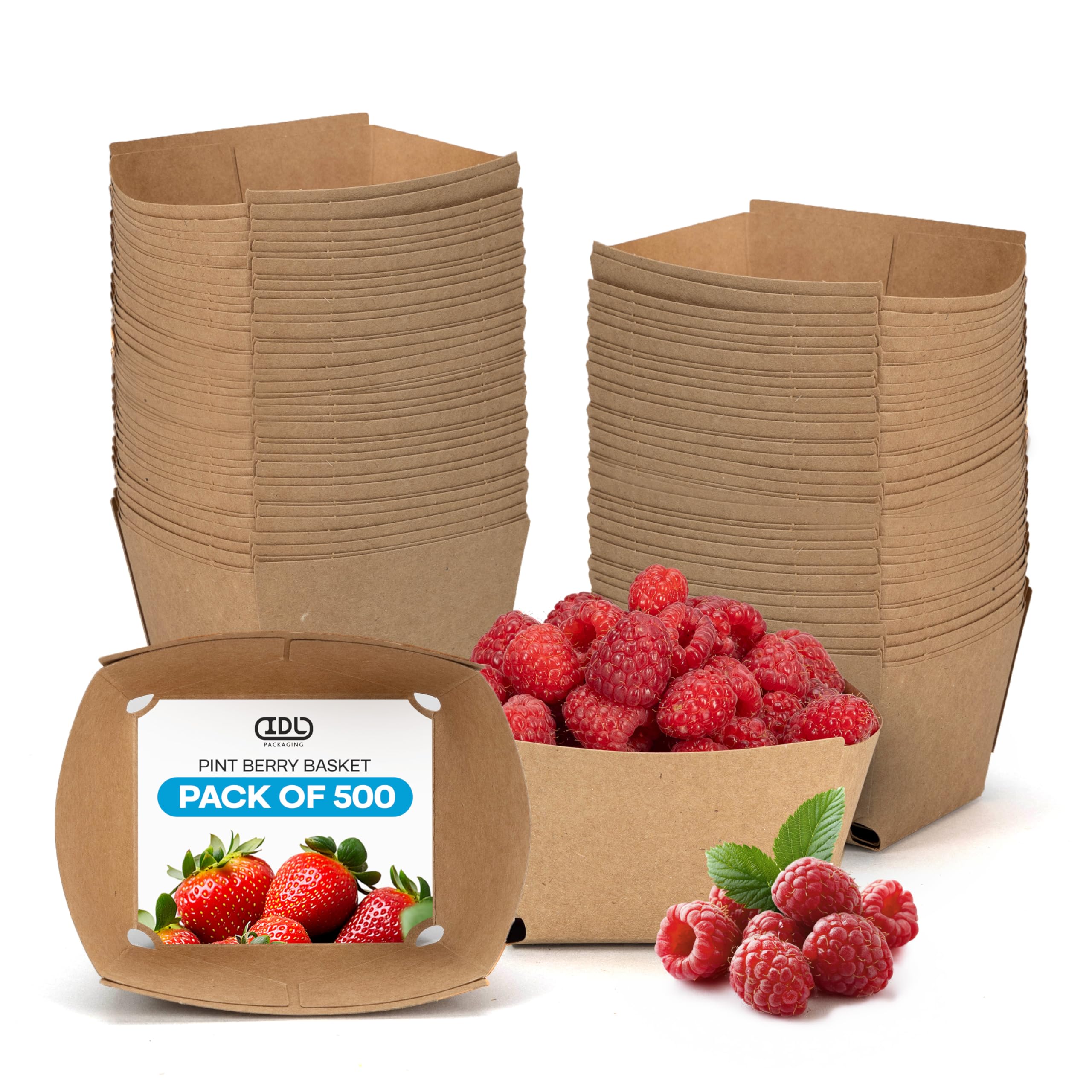 IDL Packaging Pint Berry Basket, Brown (Pack of 500) - Strong and Food-Safe Cardboard Containers for Freezing or Storing Small Fruits - Perfect
