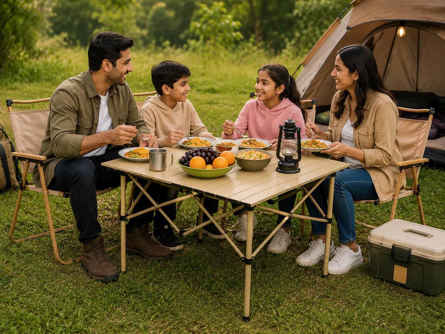 AURINA Foldable Camping Table for Outdoor Picnic & Travel | Portable Lightweight Aluminium Folding Table for Camping, BBQ, Garden, Patio & Beach Use | Compact Roll-Up Picnic Table (Beige) 2
