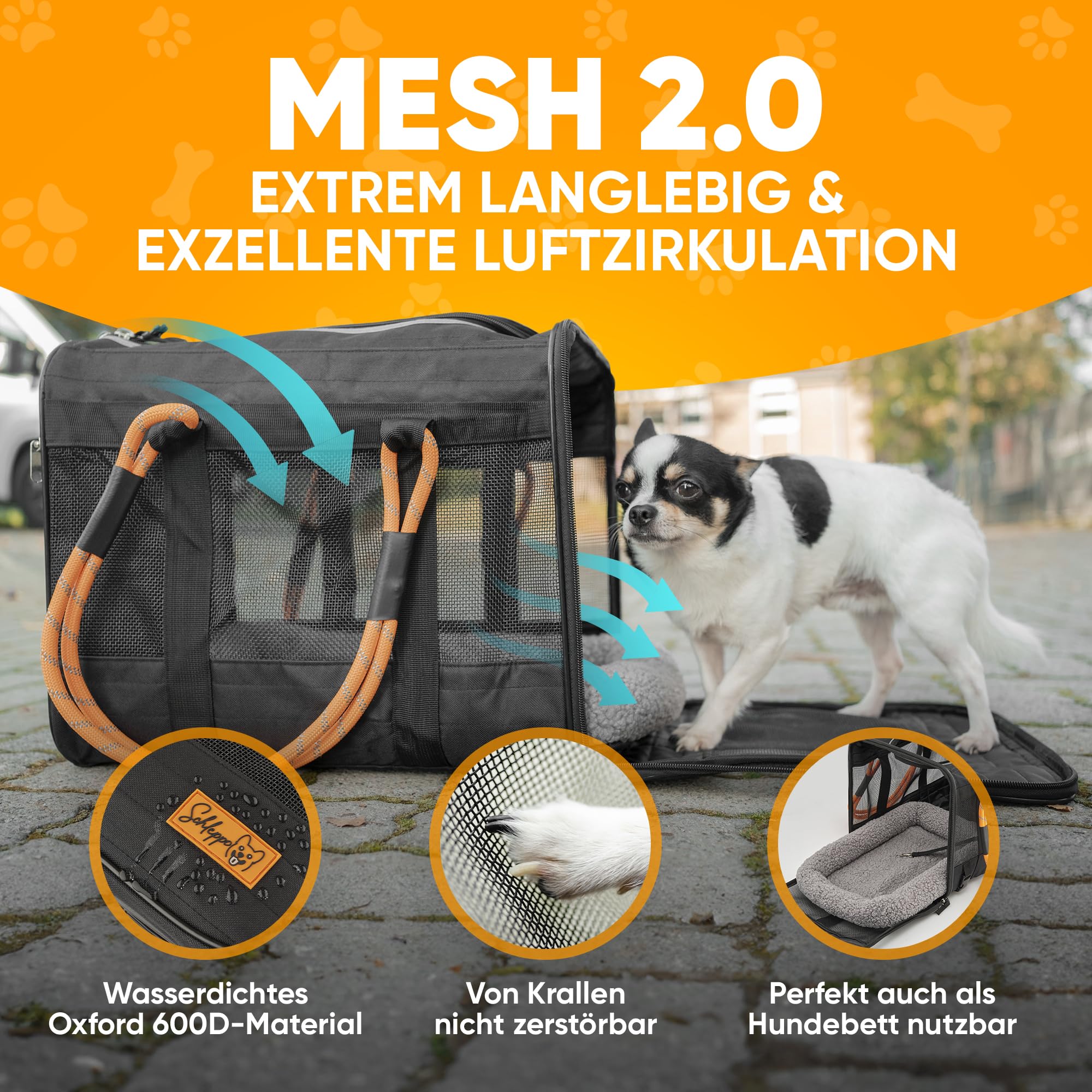 Hundetasche für kleine Hunde 7kg [ATMUNGSAKTIV] - Hunde Transporttasche für Auto & Zuhause - Wasserdicht & Sicher - Auch ideal als Katzentransporttasche - transportbox Hund hundetransportbox