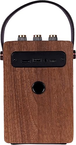 Miniatura 6 de Fuse Andle - Altavoz Bluetooth retro vintage con mango de cuero vegano, altavoz portátil con conexión para teléfono inteligente, entrada USB y AUX,
