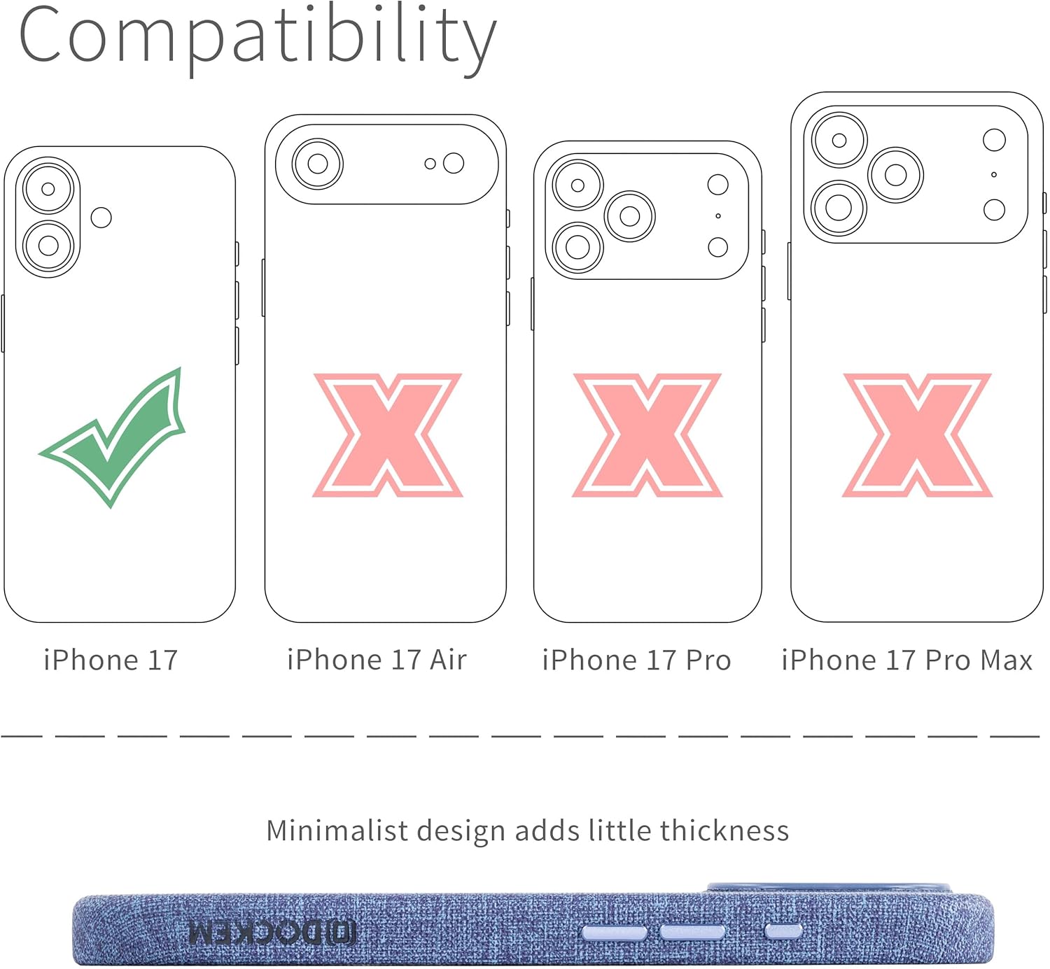 Dockem Faux Leather Case for iPhone 17 Compatible with MagSafe, with Capacitive Camera Control Button (MSVL, Blue)