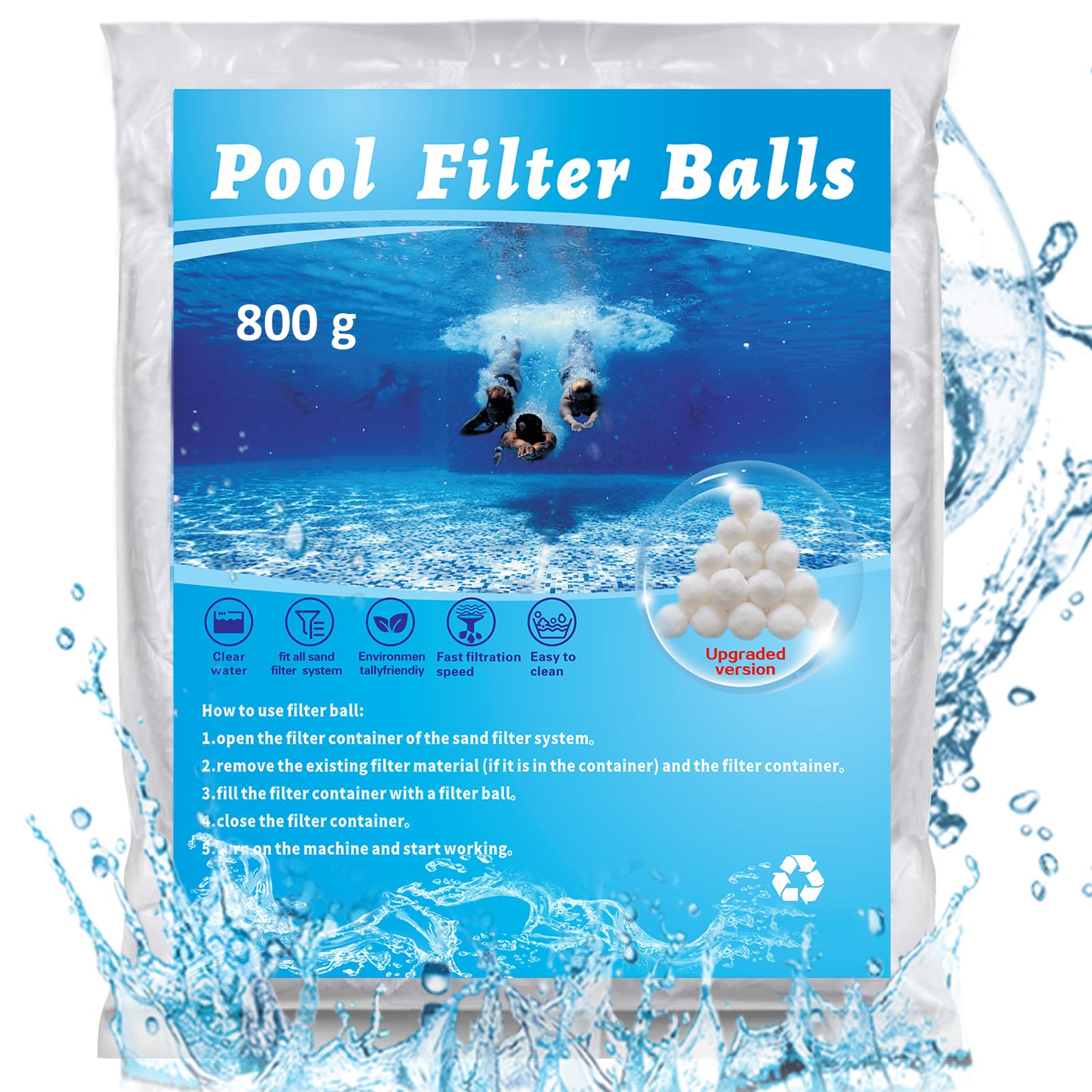 Bolas Filtro Piscina 800g, Reutilizable Bolsas Filtrantes Piscina para Sistemas de Filtro de Arena, Reemplaza 30 kg Arena de Filtro