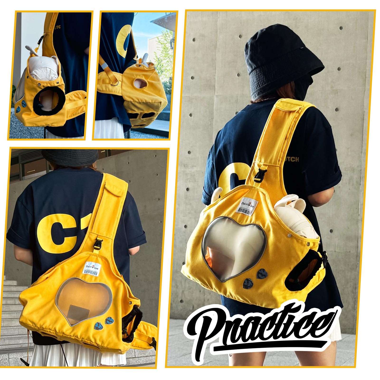 PETCUTE Borsa da trasporto per cani regolabile, tracolla ergonomica a mani libere per animali medi (10 kg max.) - Uso esterno/viaggio/metropolitana (giallo)