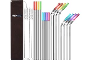 Reusable Stainless Steel Straws Set of 16 with Travel Case