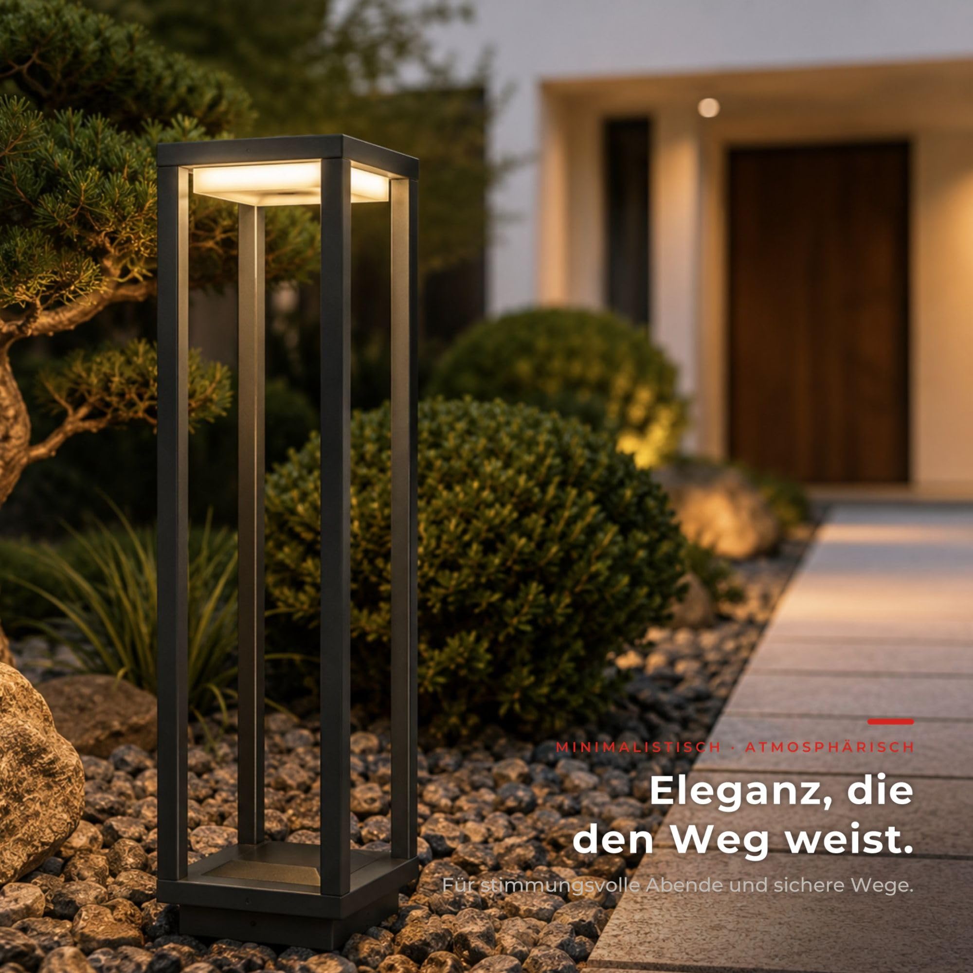 Maxkomfort LED Außenstandleuchte Anthrazit 50cm – Moderne Wegeleuchte IP54 Wetterfest – 3000K Warmweiß 9W – Aluminium Pollerleuchte, 230V