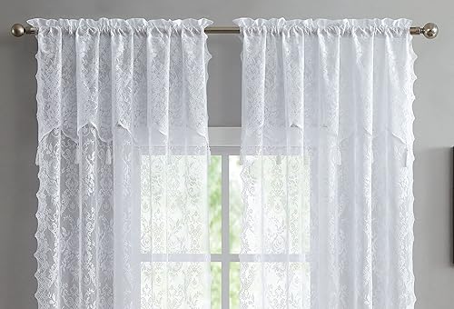 Miniatura 8 de Cortinas de encaje blanco de 52 x 72 pulgadas para puerta francesa. Cortinas de encaje para puerta de privacidad, filtro de luz y decoración del