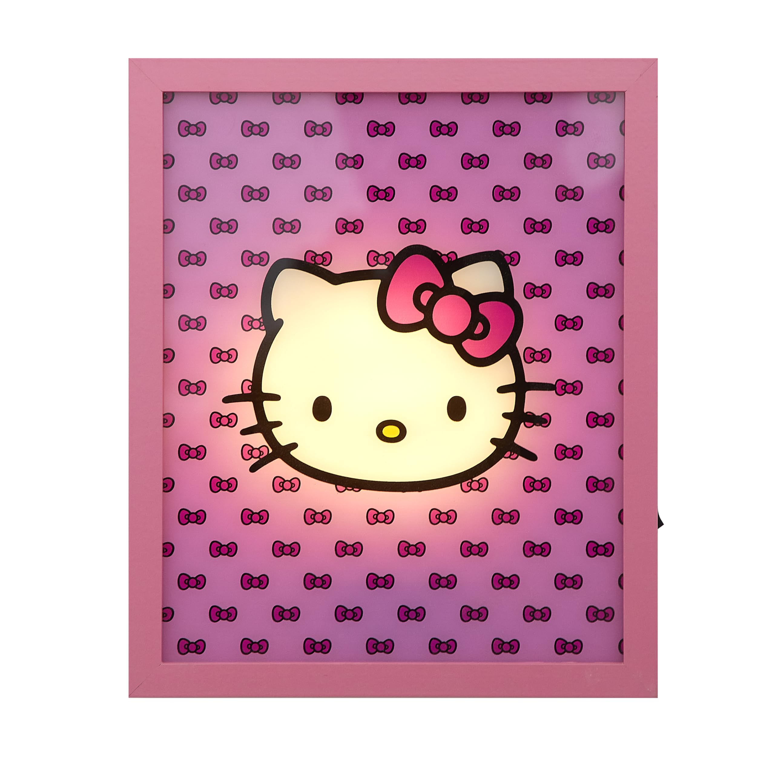 Idea Nuova Sanrio Hello Kitty Pink Bow LED Glowing Canvas Wall Art Panel for Room Décor,11.5"x9.5"