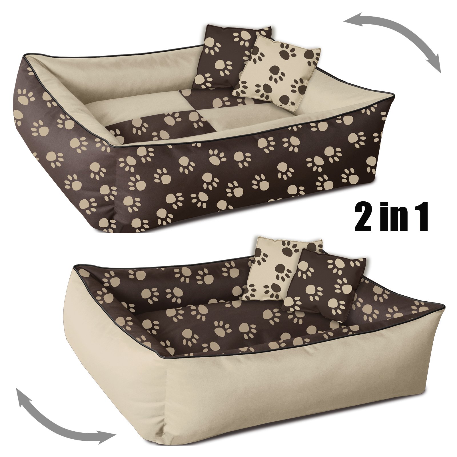 BedDog Cama para Perros 2 en 1 MAXQ, cojín para Perros con Funda extraíble Lavable, Cesta para Perros, sofá para Perros medianos, XL, Beige-marrón con Patas