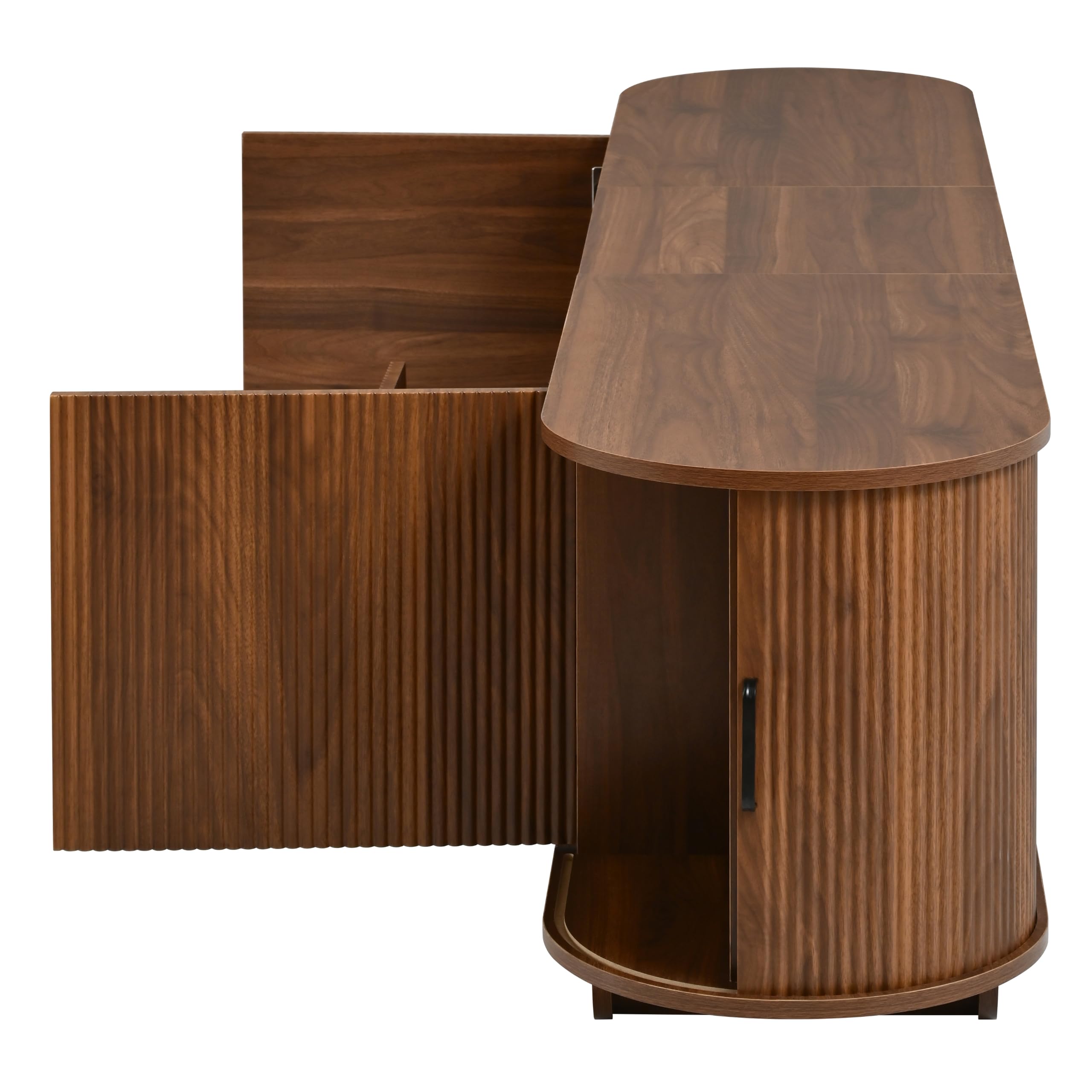 Mobile basso per TV con ante scorrevoli, struttura ondulata 3D, cassetto, scomparto aperto, per soggiorno, 200 x 40 x 50 cm (larghezza x profondità x altezza), noce