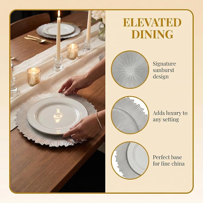 Platos Decorativos Plateados de 13" (6 unidades) - Platos para Cena, Elegantes y Reutilizables para Bodas y Fiestas miniatura 6