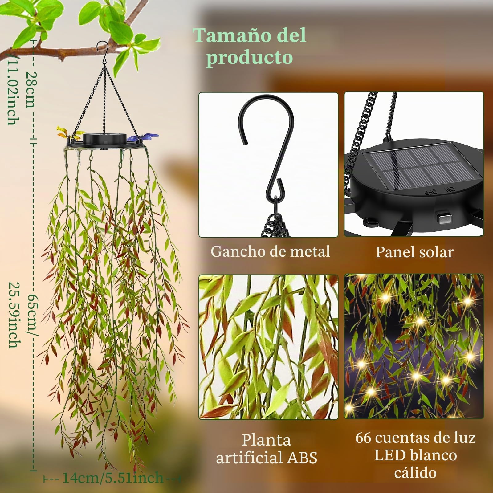 Farolillos Solares Exterior, KagoLing Paquete de 2 Hoja de Sauce Planta Artificial LED Luces de Paisaje, Luces Solares IP65 Impermeables de Exterior, Adecuado para Fiestas,Regalos, Jardín Decoraciones