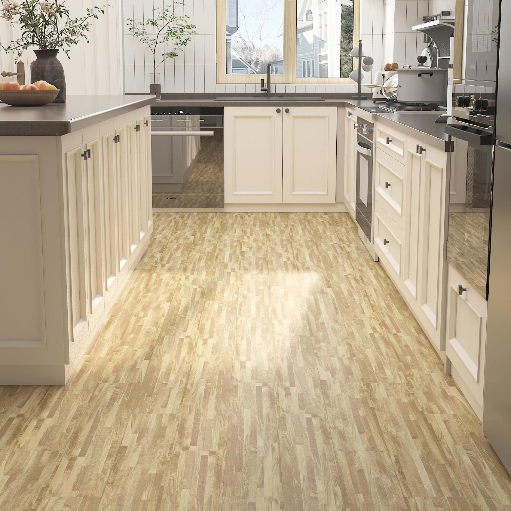 Dalle sol vinyle adhesive effet parquet pour une chambre chaleureuse 90x15
