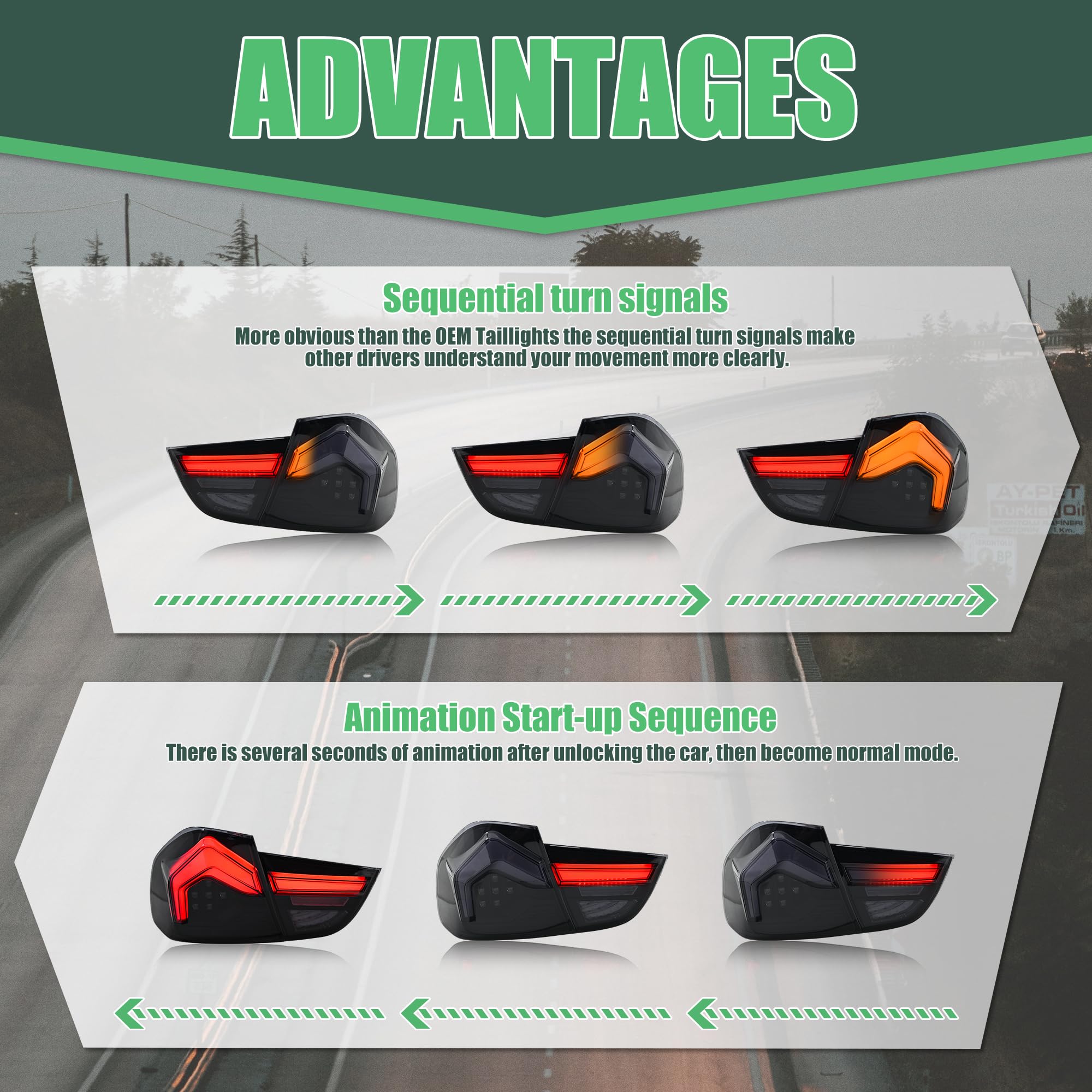 Tail Lights for 3-Series M3 E90 2009-2012 Amber Sequential Turn Signal Tint image 4