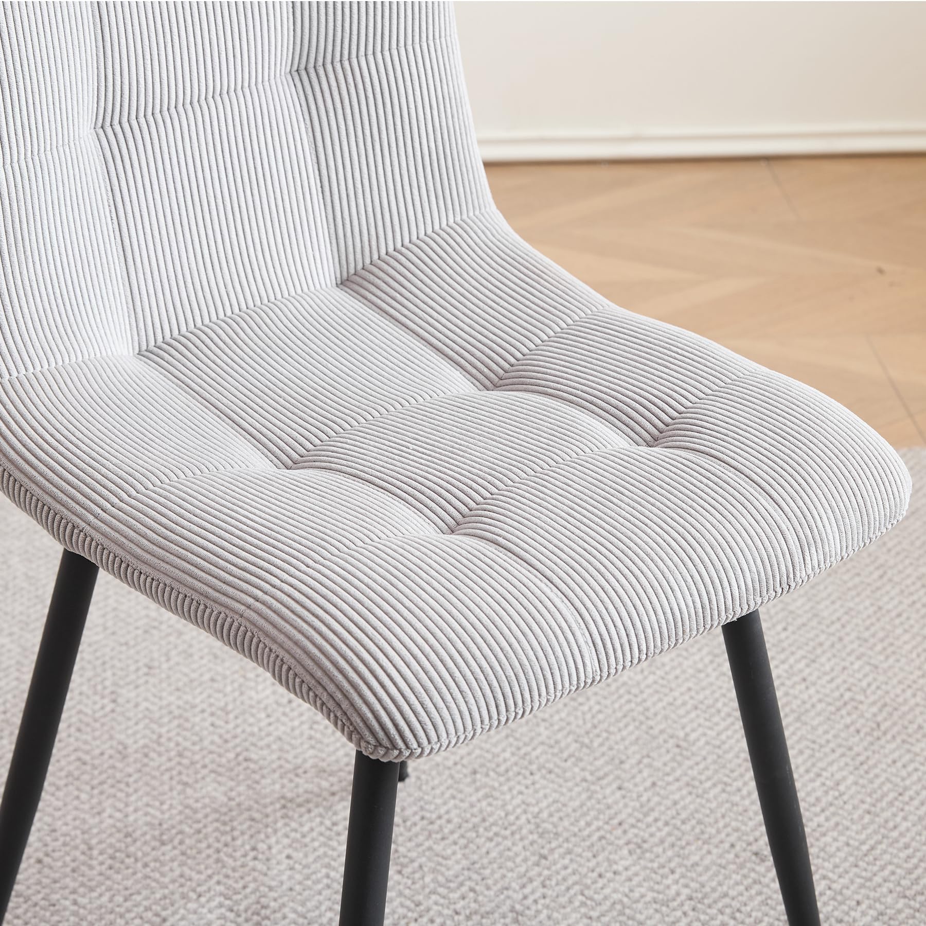 GrandCA HOME Juego de 4 Sillas de Comedor con Asiento Tapizado de Pana, Sillas de Cocina Modernas con Patas de Metal,Gris Claro