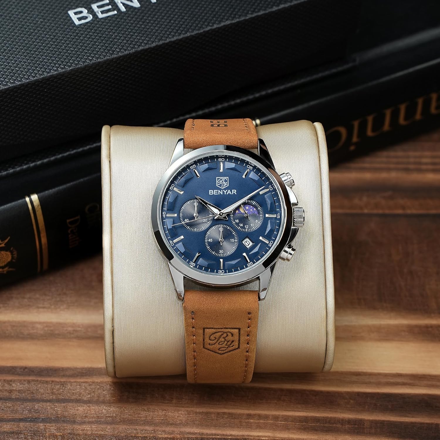 BENYAR Mens Watch Analog Quartz Movement Chronograph Stylish Casual Wristwatch with Stainless Steel Bracelets Waterproof Luminous Date Watches Elegant Gift for Men - Image 4