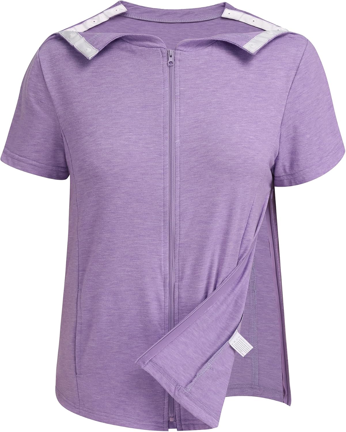 Deyeek Mastectomy Shirts with Drain Pockets Post Shoulder Surgery Tops for Women Chemo Port Short Sleeve with Zippers - Image 3