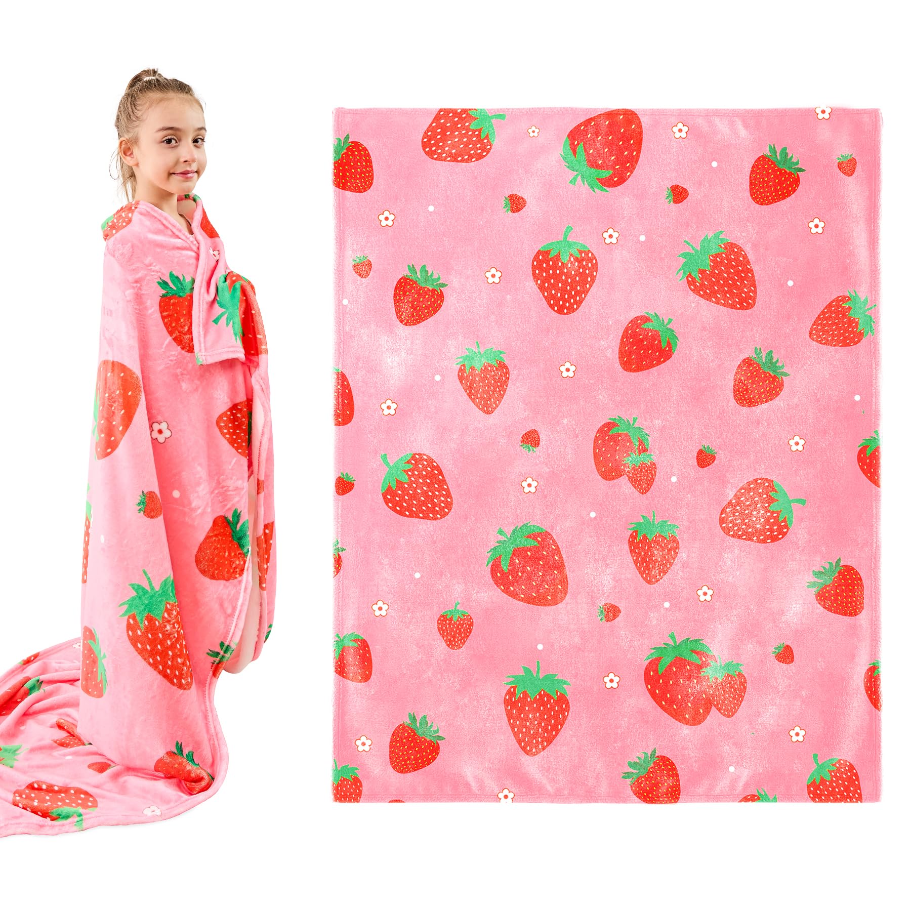 Couverture en flanelle rose fraise Wajade 152x203 cm pour lit enfant et adulte