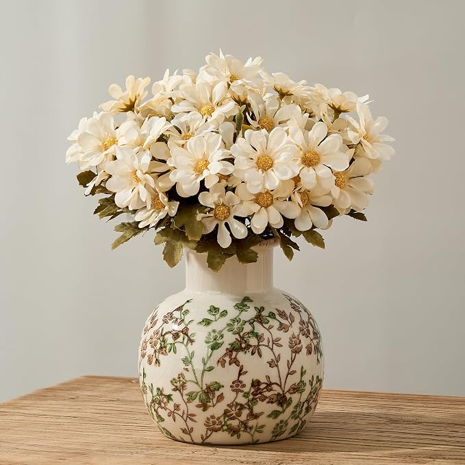 SIDUCAL Ceramic Vintage Vase, 5.91 Inch Retro Ice Cracked Chinoiserie Floral Vase, Rustic Farmhouse Vases for Home Decor, Bookshelf, Garden, Chinoiserie Decor, Tuscan Decor, Brown Floral Pattern