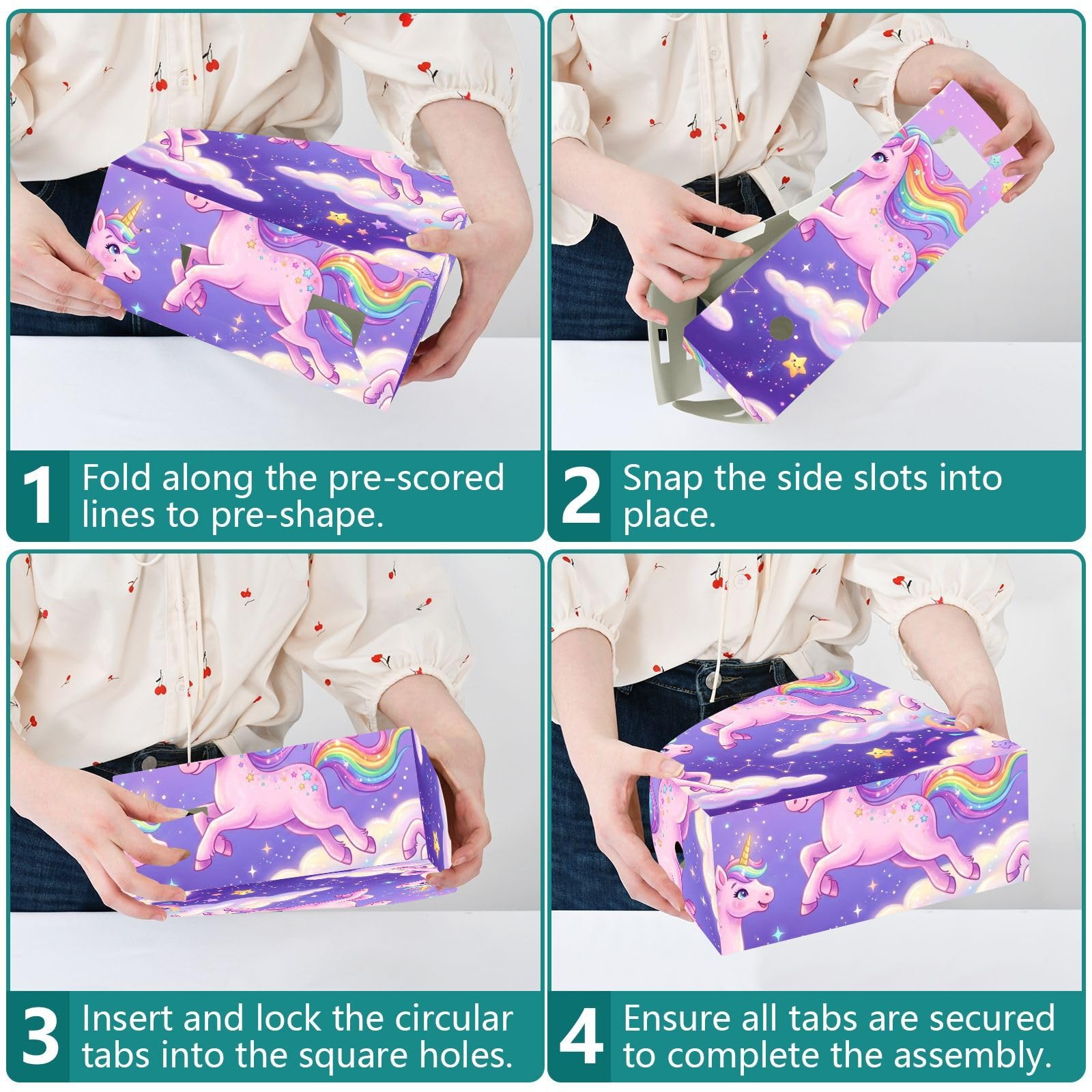 Porte-revues avec couvercle ouvert Motif licorne Violet