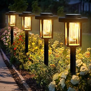 Solpex Solar Lights Outdoor Garden, 4 Pack LED Solar Powered Garden Lights, Waterproof Pathway Lighting for Patio, Landscape, Walkway(Warm White)