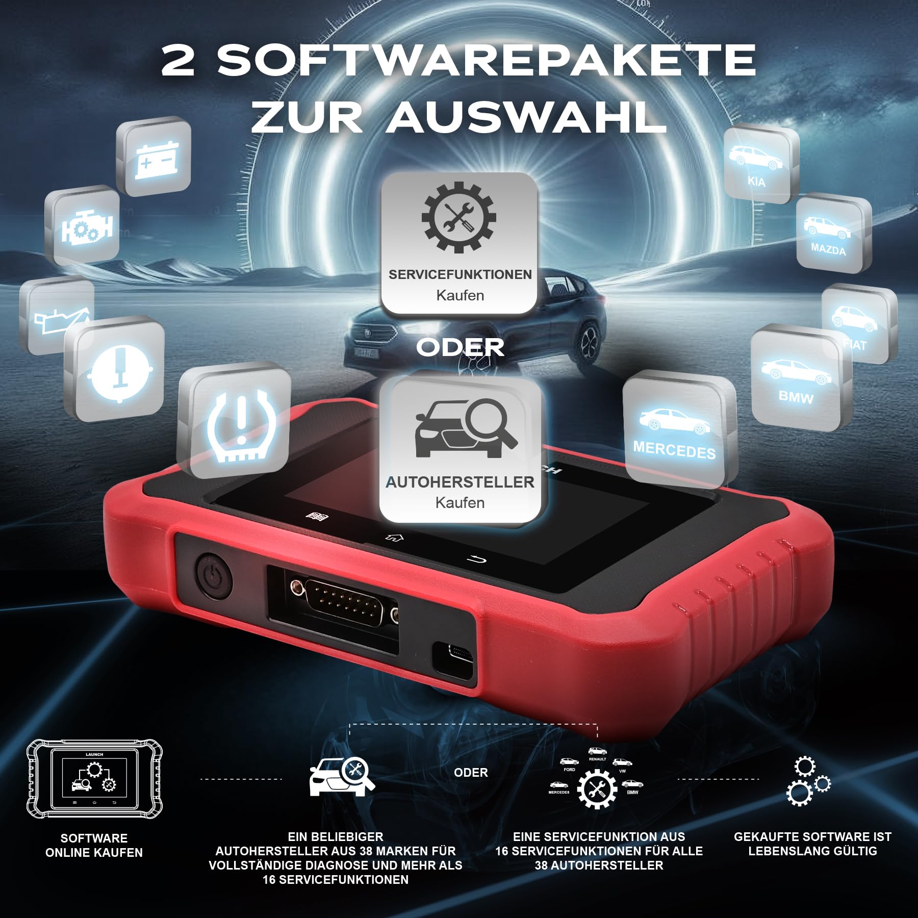 LAUNCH Creader Elite X OBD2 Diagnosegerät, DoIP & CAN FD (mit Adapter), Alle Systeme & 16 Service Funktionen für 1 Marke, Aktuatortests, Codierung, AutoVIN,11 Sprachen, Diagnosebericht,Creader Elite X
