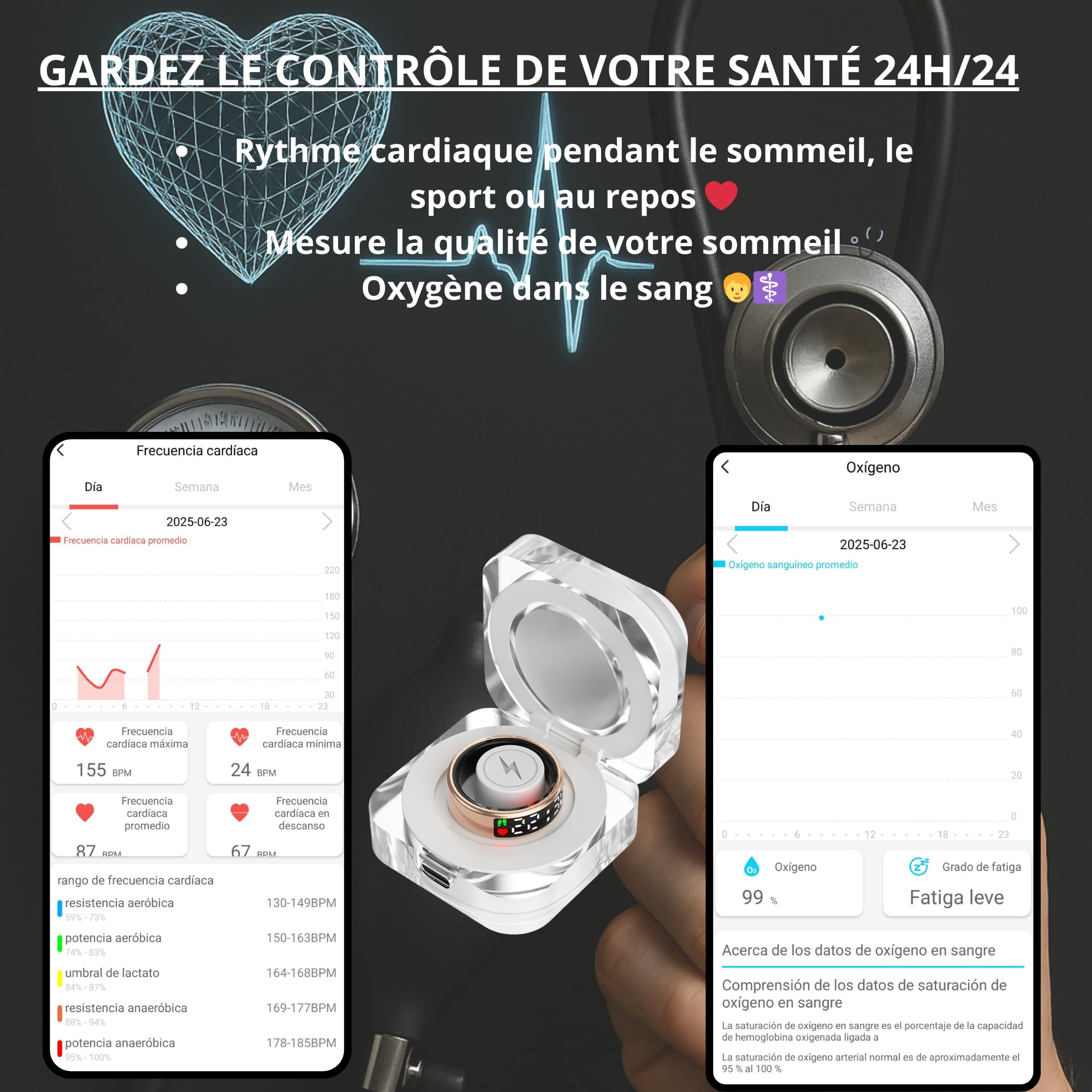 smartia – Bague Intelligente avec écran Tactile, modèle 2026 Application Incluse, Smart Ring Homme et Femme, Bague d’activité et de Suivi de la santé, Surveillance du Sommeil (Noir, 8)