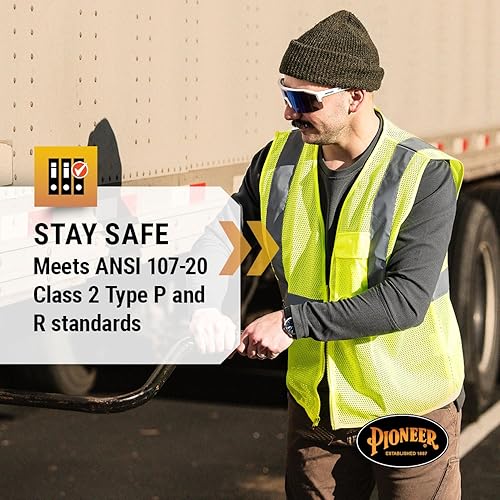 Miniatura 3 de Pioneer Hi Vis - Chaleco de seguridad de malla para hombres y mujeres, cinta reflectante, clase 2, tráfico, seguridad pública, seguridad,