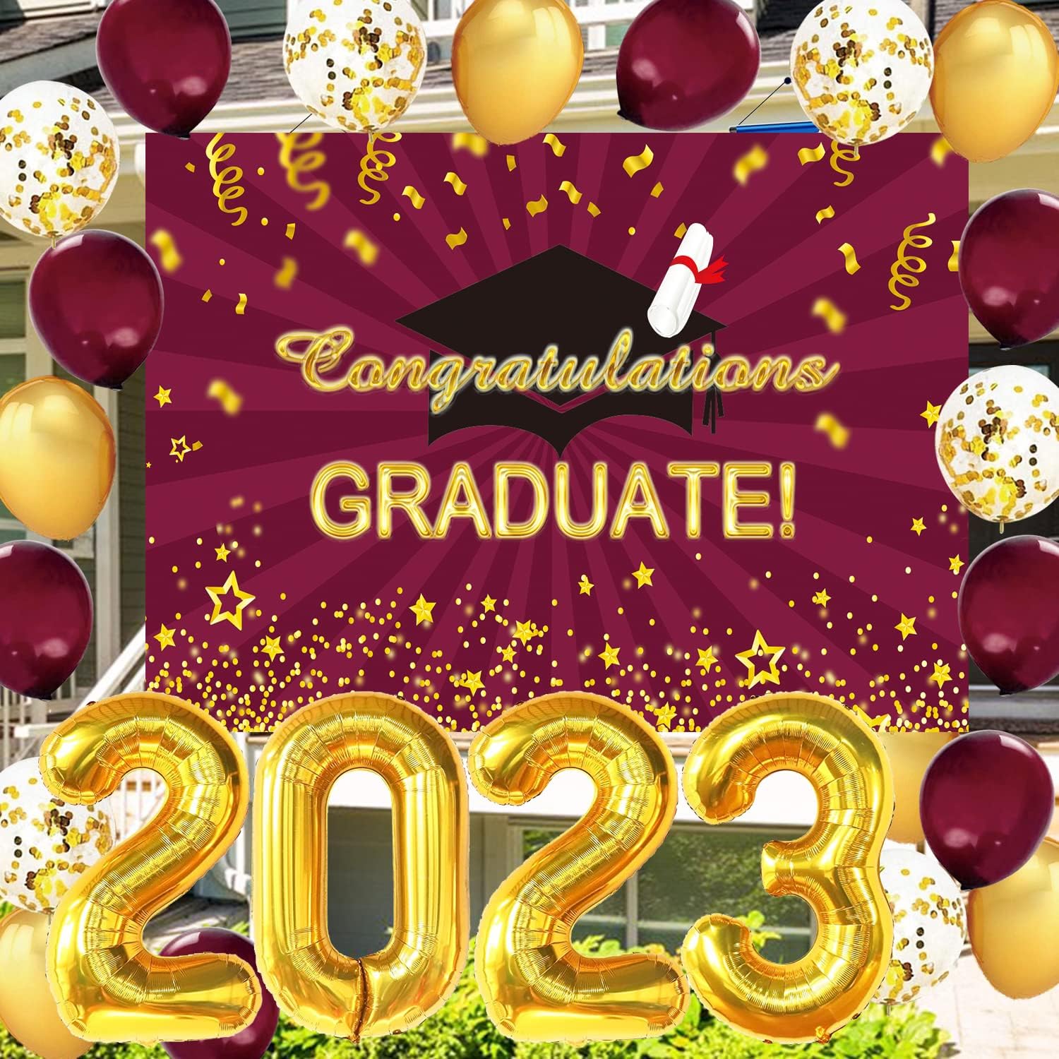 Graduation Decorations 2023 Maroon Gold/Graduation Party Supplies 2023