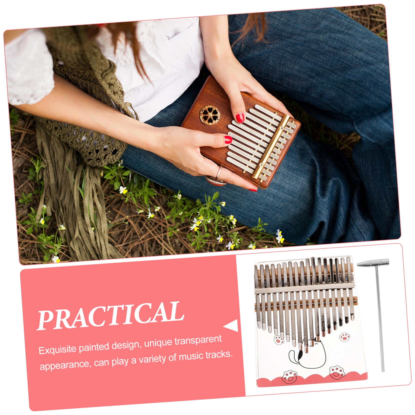 Kalimba 17 Touches en Acrylique, Piano à Pouces Cartonné | Finition Transparente Élégante, Format Portable, pour Musiciens et Débutants, Acier Inclus